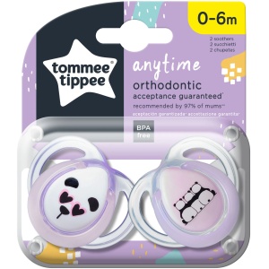 Suzeta ortodontica Anytime Panda roz/alb, 0-6l, 2 bucati, TT 0168, Tommee Tippee