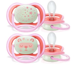 Suzete Ultra Air cu buton fosforescent fetite, 6-18luni SCF376/22, 2 bucati, Philips Avent