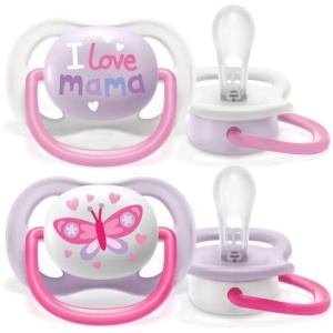 Suzete Ultra Air design text pentru fetite 0-6 luni, SCF080/02, 2 bucati, Philips Avent