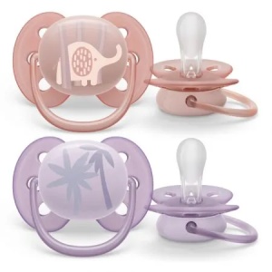 Suzete Ultra Soft 0-6 luni, Roz si Mov cu Desen, SCF091/09, 2 bucati, Philips Avent - Img 1