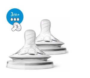 Tetina Natural din silicon cu 3 orificii 3luni+ SCF043/27, 2 bucati, Philips Avent