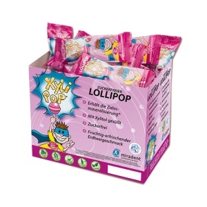 Acadele fara zahar capsuni Xylipop , 50 bucati, Miradent 1