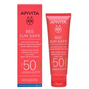 Crema cu protectie solara SPF50 coloranta anti-pete si anti-imbatranire Golden Bee Sun Safe, 50ml, Apivita