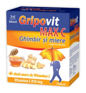 Gripovit Max C ghimbir si miere, 10 plicuri, Zdrovit