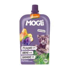 Pireu Eco fructe prune, pere, banane, 120g, Mogli