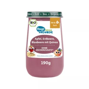 Piure bio de mere, capsuni si afine cu quinoa, 190g, Erdbar