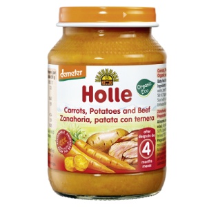 Piure Eco morcovi, cartofi si carne de vita 4 luni+, 190 g, Holle