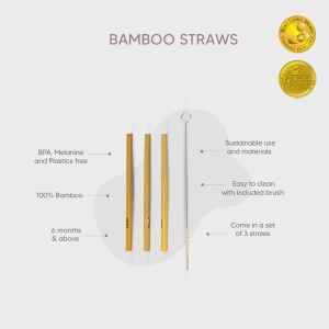 Set de 3 paie din bambus + perie de curatare, Citron - Img 2