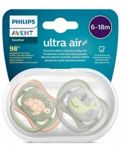 Suzete din silicon Ultra Air Verde/Gri, 6-18 luni, 2 bucati, SCF085/60, Avent - Img 1