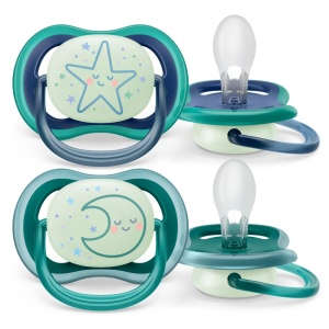 Suzete fosforescente Ultra Air, 6-18 luni, Verde si Albastru, SCF376/13, 2 bucati, Philips Avent - Img 1