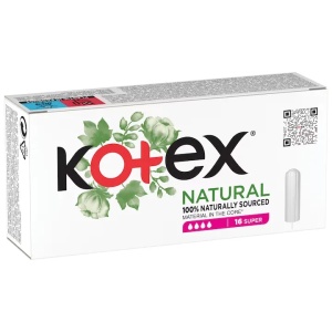 Tampoane interne din bumbac Natural Super, 4 picaturi, 16 bucati, Kotex