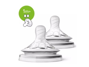 Tetina Natural din silicon cu 2 orificii 1luna+ SCF042/27, 2 bucati, Philips Avent
