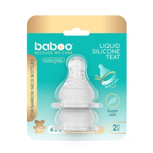 Tetina silicon anticolici Gat îngust, Debit rapid, 6l+, 2 bucăți, Baboo