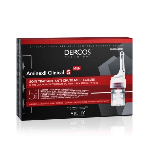 Tratament fiole impotriva caderii parului pentru barbati Aminexil Clinical 5 Dercos, 21x6ml, Vichy - Img 2