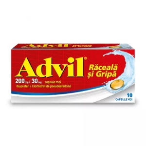Advil raceala si gripa 200mg/30mg, 10 capsule moi, Gsk