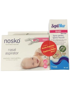 Aspirator nazal basic +0luni + Apa de Mare Izotonica Septimar Baby +3luni, 30ml, Nosko