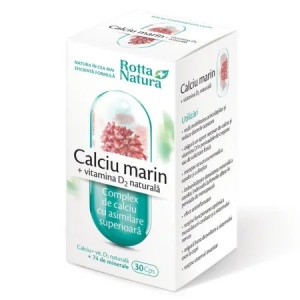 Calciu Marin + Vitamina D2 naturală, 30 capsule, Rotta Natura