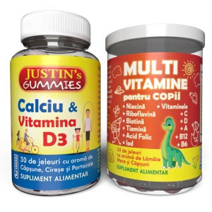 Calciu + Vitamina D3, 30jeleuri + Multivitamine pentru copii, 50jeleuri, Justin Pharma