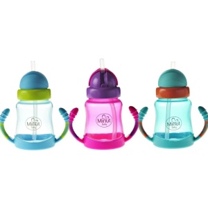 Cana anticurgere cu manere si pai din silicon +6luni, 210ml, Minut Baby