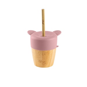 Cana din bambus cu pai si capac - Blush Pink, 180ml, Citron - Img 2