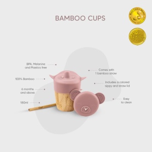 Cana din bambus cu pai si capac - Blush Pink, 180ml, Citron - Img 5