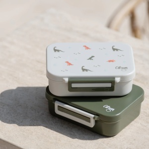 Caserola pentru gustari cu 3 compartimente din tritan - Dino Green, Citron - Img 2