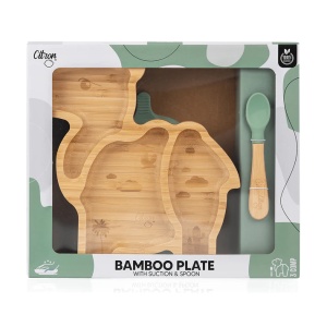 Farfurie din bambus cu 3 compartimente si lingura - Camel, Citron - Img 3