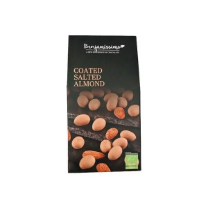 Migdale sarate invelite in ciocolata cu caramel sarat, bio, 60g, Benjamissimo - Img 2
