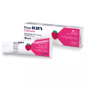 Pasta de dinti pentru adulti si copii peste 6 ani cu aroma de capsuni Fluor Kin Calcium, 75ml, Laboratorios Kin