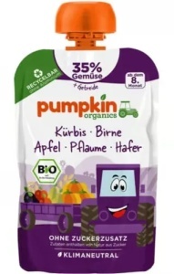 Piure bio de dovleac cu pere, mere,prune si ovaz 8l+, 100g, Pumpkin organics