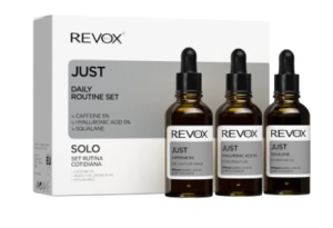 Serum ochi Just Caffeine 5%, 30 ml + Serum Just Hyaluronic acid 5%, 30 ml + Serum Just Squalane, 30 ml, Just Daily Routine, Revox