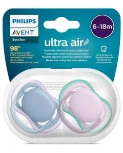 Suzete Ultra Air Albastru/Mov, 6-18 luni, 2 bucati, SCF085/34, Avent - Img 1