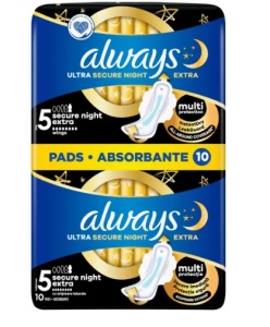 Absorbante Always Ultra Secure Night 5, 8 picaturi, 10 bucati
