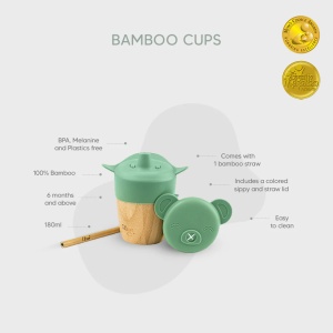 Cana din bambus cu pai si capac - Green, 180ml, Citron - Img 5