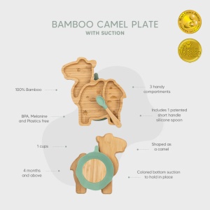 Farfurie din bambus cu 3 compartimente si lingura - Camel, Citron - Img 4