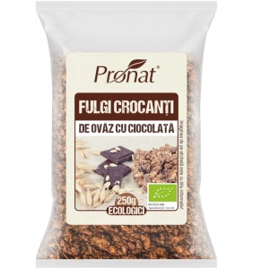 Fulgi de ovaz crocanti cu ciocolata bio, 250g, Pronat