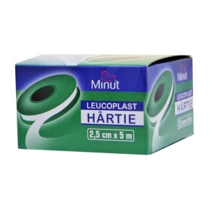 Leucoplast din hartie 2.5cm x 5m, 1 bucata, Minut