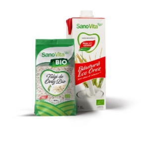 Pachet Bautura eco orez fara zahar, 1l + Fulgi Ovaz Bio, 500 g, Sanovita