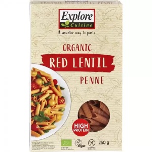 Penne eco din linte rosie fara gluten, 250g, Explore Cuisine