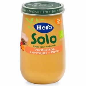 Piure din legume cu curcan si linte Solo, +8l, 190g, Hero Baby