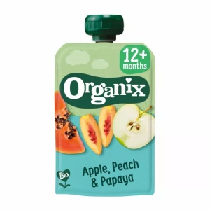 Piure din mere, piersici si papaya bio, +12 luni, 100g, Organix