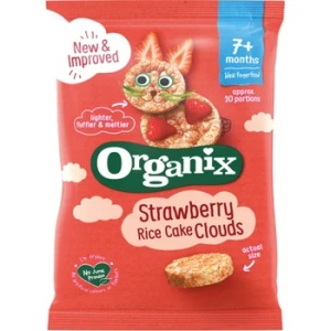Rondele din orez cu capsuni bio, +7 luni, 50g, Organix