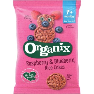 Rondele din orez expandat cu zmeura si afine bio, +7 luni, 50g, Organix