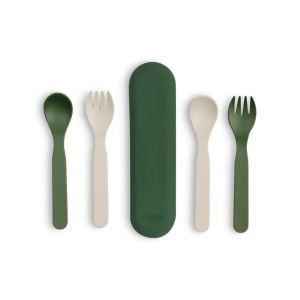 Set de tacamuri 2 furculite + 2 lingurite + cutie bio - Green/White, Citron