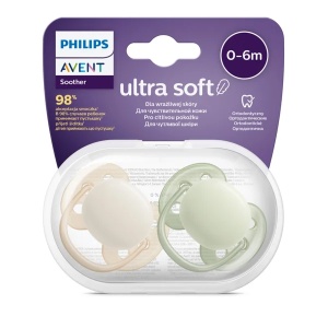 Suzete Ultra Soft SCF091/05 pentru 0-6 luni Verde/Galben, 2 bucati, Philips Avent - Img 1