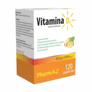 Vitamina D3 2000UI, 60 capsule, PharmA-Z
