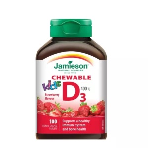 Vitamina D3 400UI pentru copii cu aroma de capsuni, 100 tablete masticabile, Jamieson