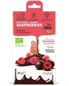 Zmeura invelita in ciocolata bio, 50g, Super Fudgio