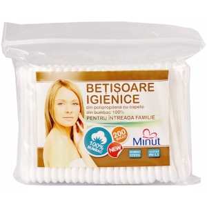 Betisoare igiena urechi adulti punga, 200 bucati, Minut