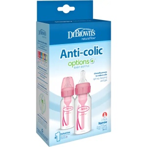 Biberon din plastic, anti-colici cu gat ingust, 120ml, roz, 2 bucati, SB42305, Dr. Browns